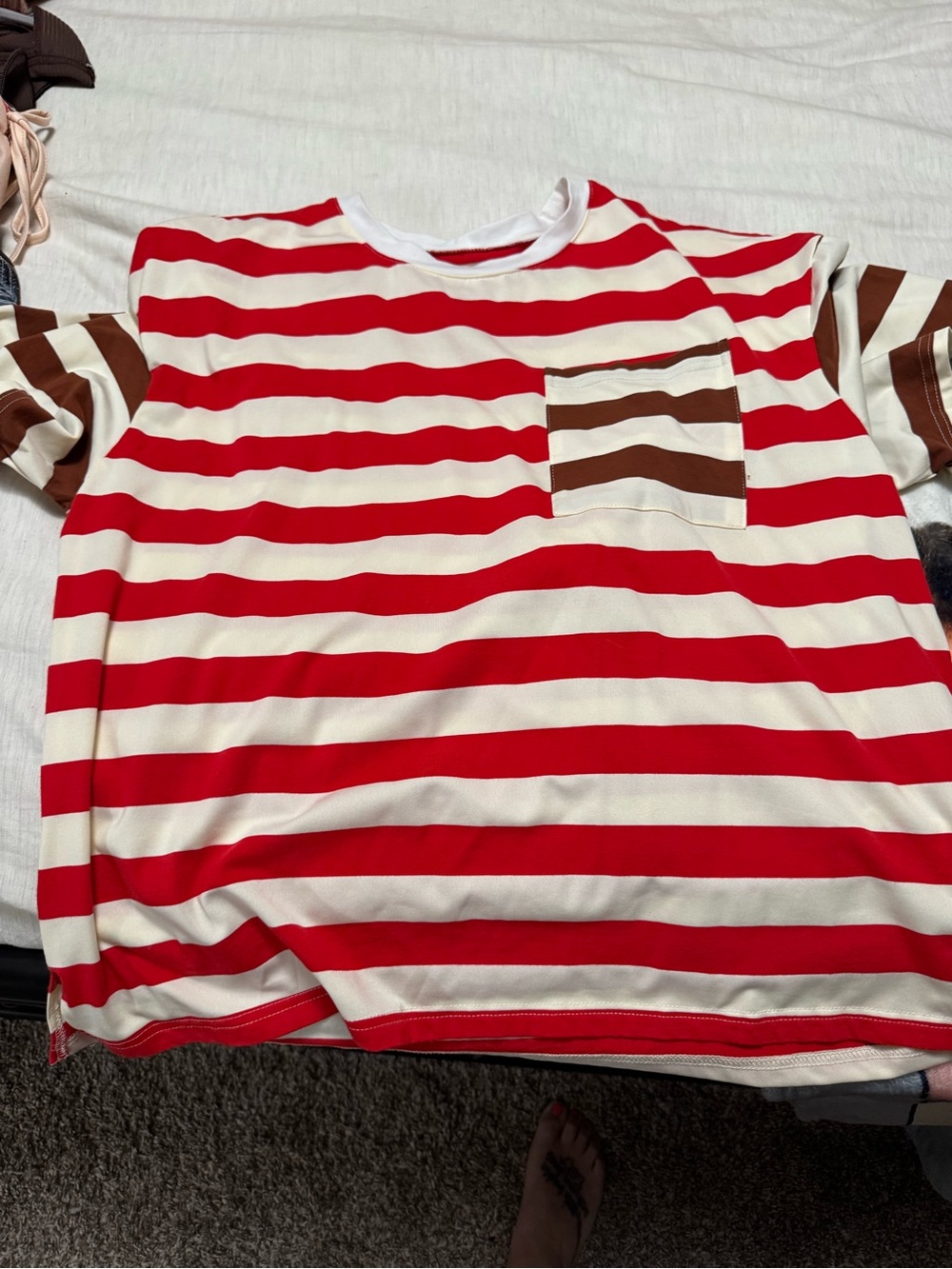Women’s Red & White Striped Pocket Tee - Brand Unspecified